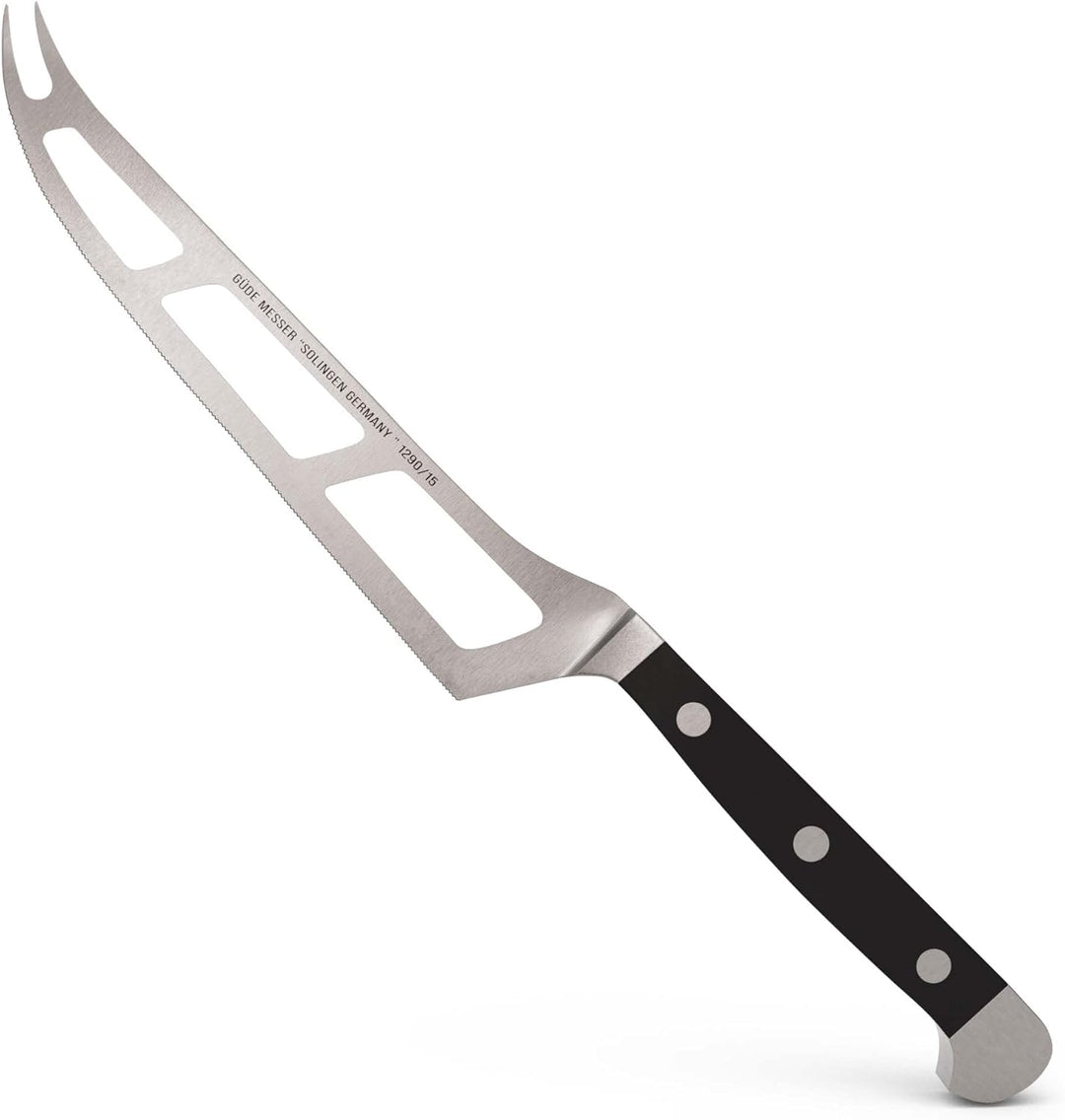 GÜDE Solingen - Weichkäsemesser geschmiedet, 15 cm, POM schwarz, ALPHA, Doppelkropf, Handmade German