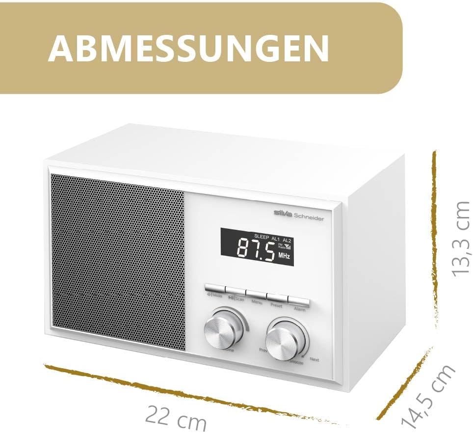 Silva Schneider Mono 1976 BT – Retro Bluetooth Radio mit FM, LED-Anzeige, Uhr & Datum, Doppelalarm,