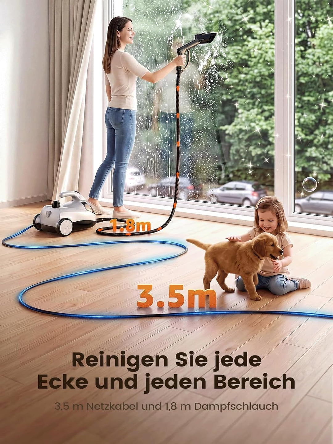 Dampfreiniger für Alles, 2000W mit 2L Tank, 16 Zubehörteilen, Weiss | Multifunktionaler Haushaltsrei