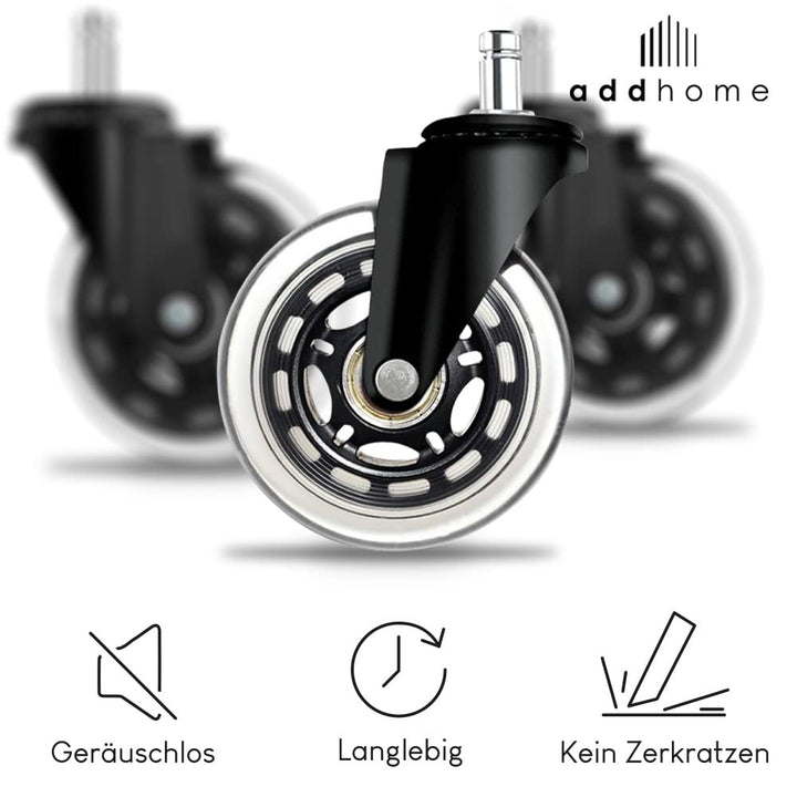 addhome 5er Set Hartbodenrollen | Bürostuhl Rollen 11x22mm | leise Ersatzrollen für Teppich- und Par