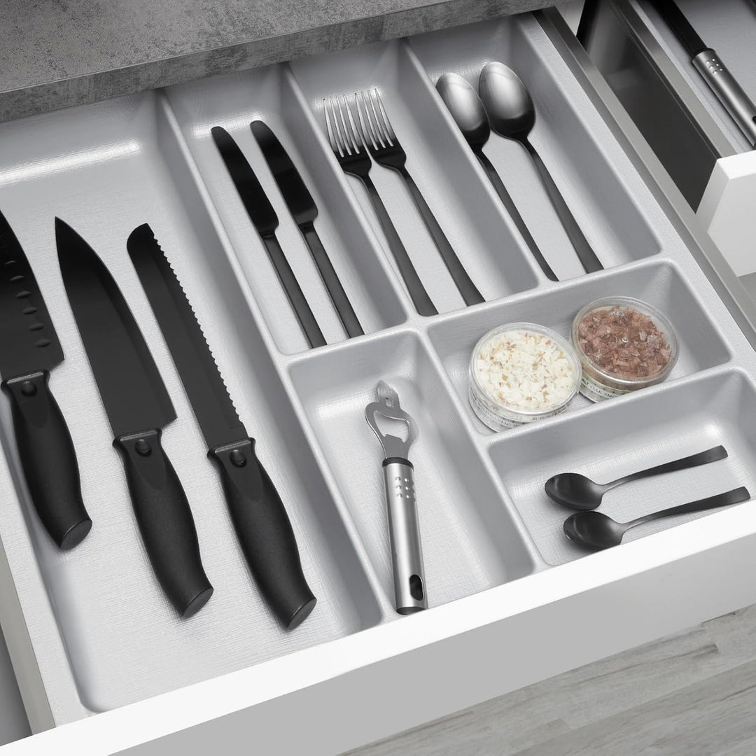 SO-BOX 2 Besteckkasten Breite 50,9 cm, Tiefe 46,2 cm mit silbergrauer Kanvas-Struktur für Schubladen