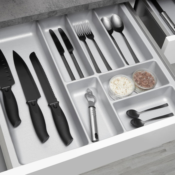 SO-BOX 2 Besteckkasten Breite 50,9 cm, Tiefe 46,2 cm mit silbergrauer Kanvas-Struktur für Schubladen