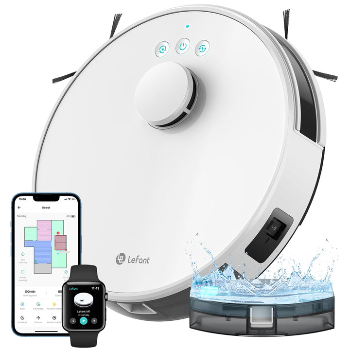 LEFANT M1 Staubsauger Roboter, Mehrstufiges Mapping Saugroboter mit Wischfunktion No-Go-Zonen, 5500P