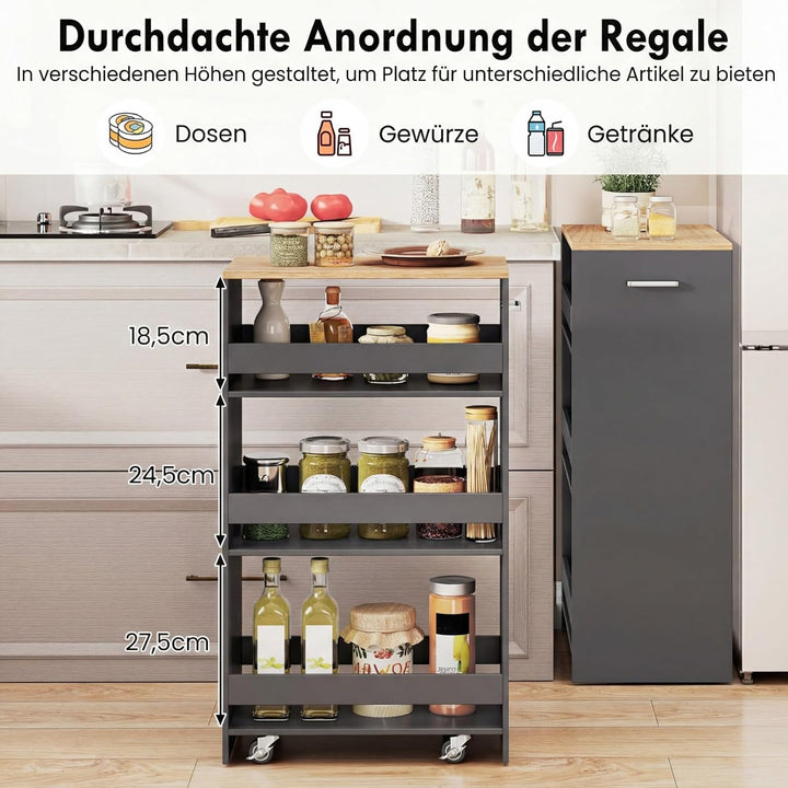 COSTWAY Nischenwagen 30cm breit, 4 Etagen Küchenwagen schmal, Nischenregal auf Rollen, Servierwagen