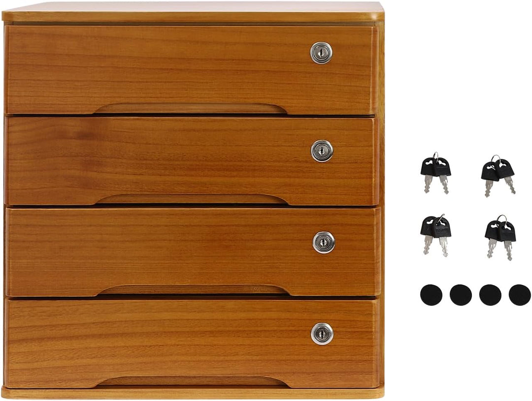 Holz Schubladenbox 4 Ebenen AbschliessBare Schreibtisch-Organizer bis 30kg 40x28x40,5 Cm Aufbewahrun
