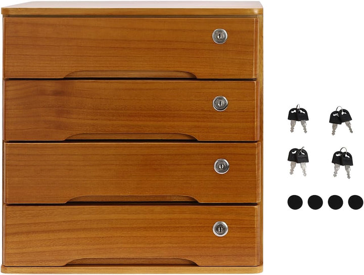 Holz Schubladenbox 4 Ebenen AbschliessBare Schreibtisch-Organizer bis 30kg 40x28x40,5 Cm Aufbewahrun