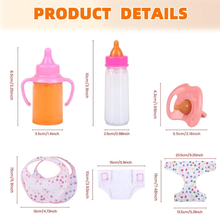 7 Stück Puppenflasche mit Milch Puppenschnuller Puppenlätzchen Puppenwindeln Puppenzubehör Magische