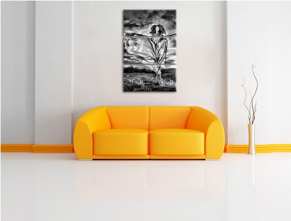 Pixxprint Frau mit Kleid bei Sonnenuntergang als Leinwandbild/Grösse: 3 Teilig (120x80) cm/Wandbild/