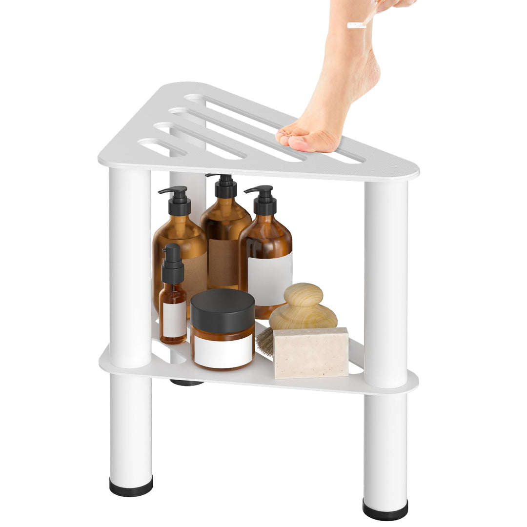 Rostfreier-Eck-Duschfusshocker, Duschfussstützenbank mit Ablagefach für Innendusche, 36CM Höhe, 350K