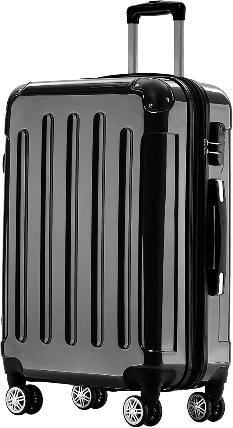 BEIBYE Hartschalen Koffer Trolley Rollkoffer Reisekoffer 4 Zwillingsrollen Polycabonat (Schwarz, 76c