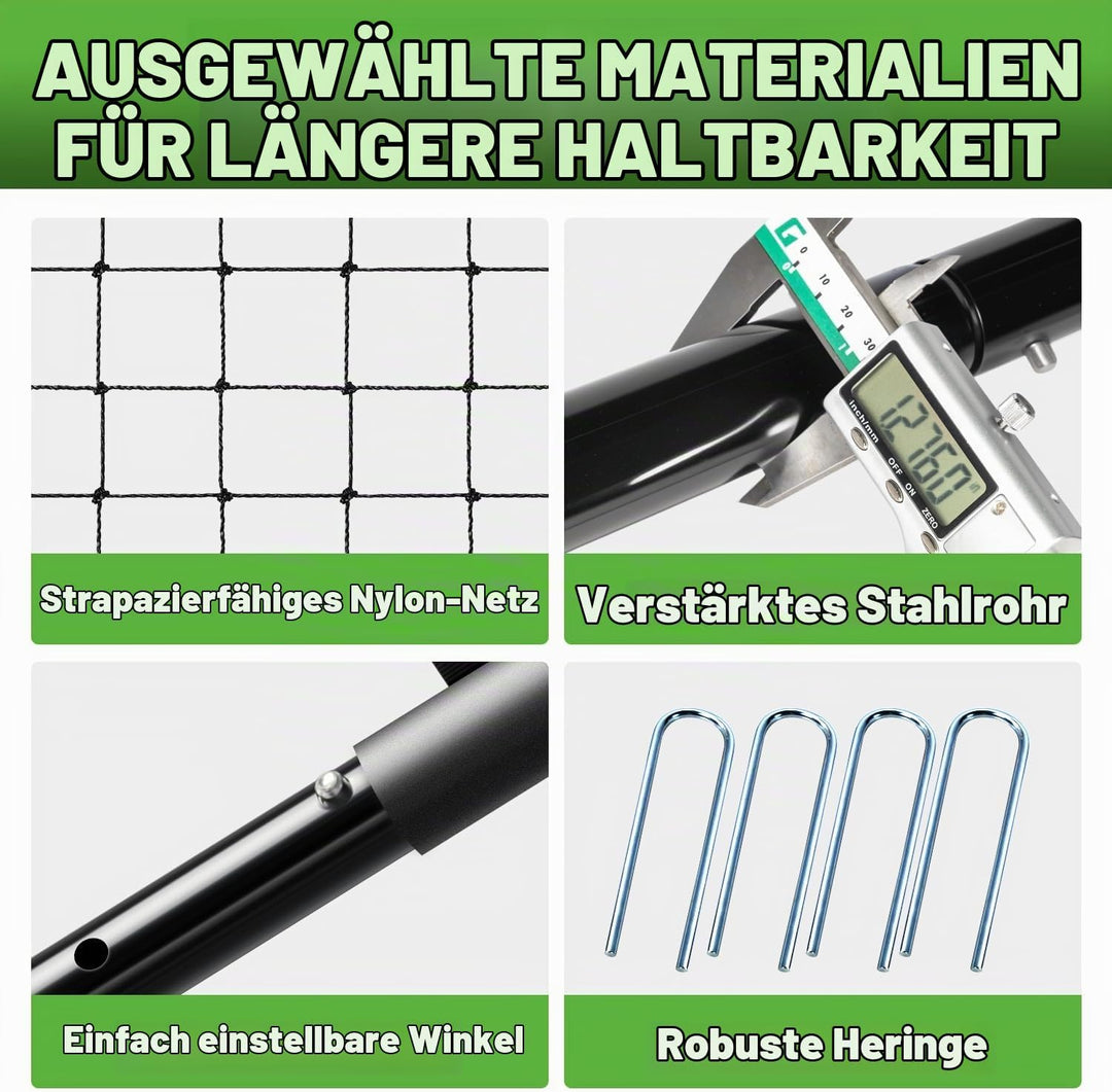 Rebounder für Fussball, 6-Fach verstellbares Rebounder-Netz mit Schutzrand &amp; Heringen, Soccer-Traini