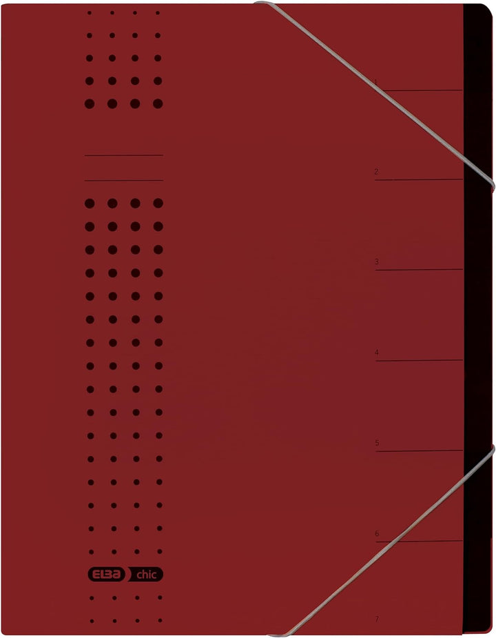 Elba Ordnungsmappe chic A4 aus Karton, 7 Fächer, bordeaux, 5 Stück, bordeaux