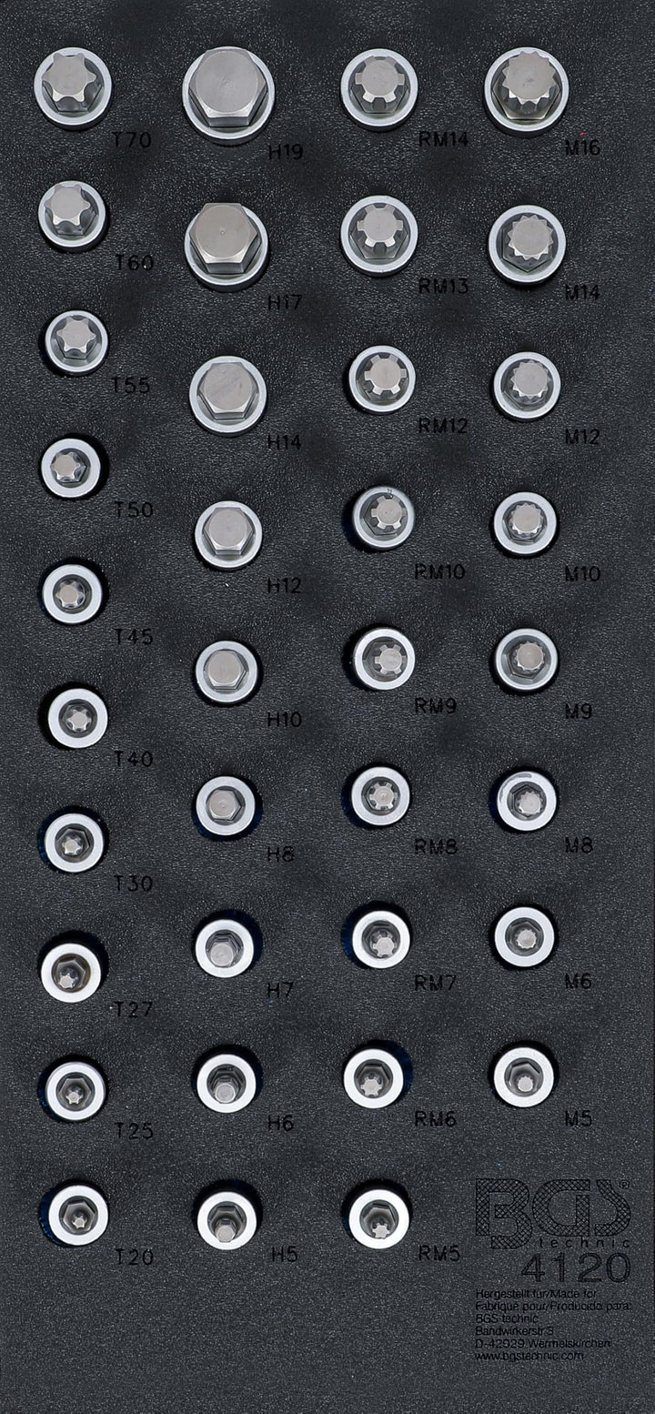 BGS 4120 | Werkstattwageneinlage 1/3: Bit-Einsatz-Satz | verschieden Profile | 36-tlg. Einlage inkl.