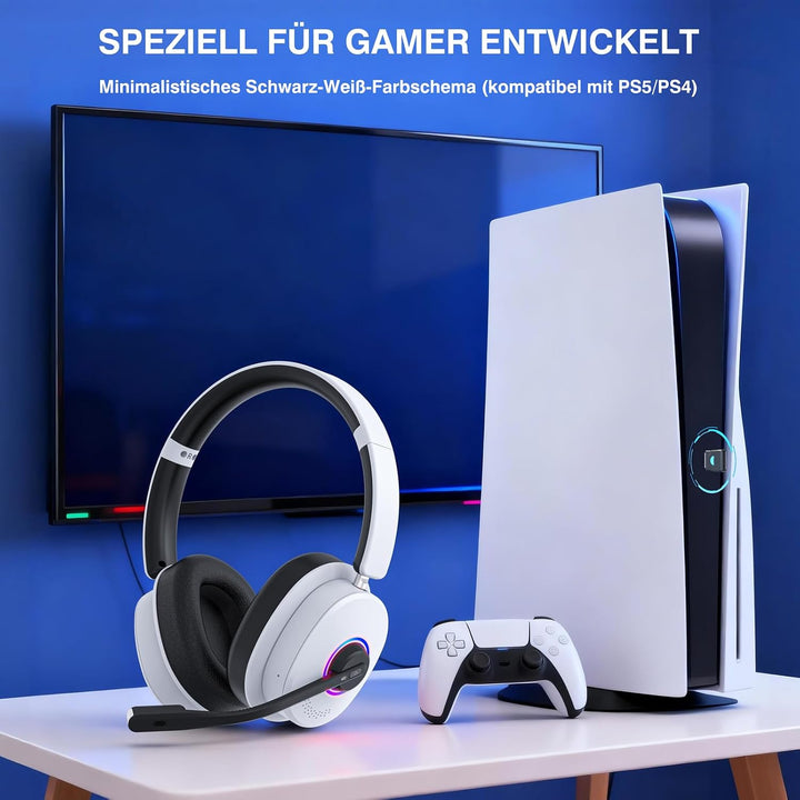 Earbay Gaming Headset Wireless mit Mikrofon für PS5 PS4 PC Switch Handy | 2.4GHz &amp; BT 6.0 Kabellos (