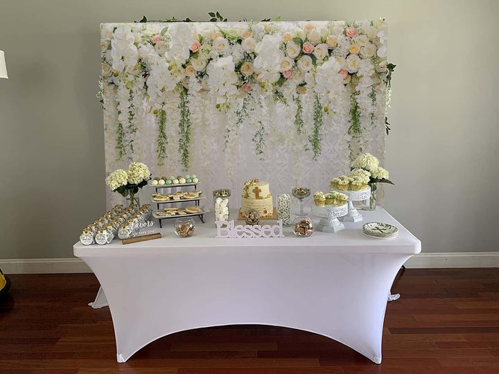 BUTEN Weisser Blumen-Hintergrund, Vorhang für Brautparty, Hochzeit, Rose, Fotografie - Babyparty Dek