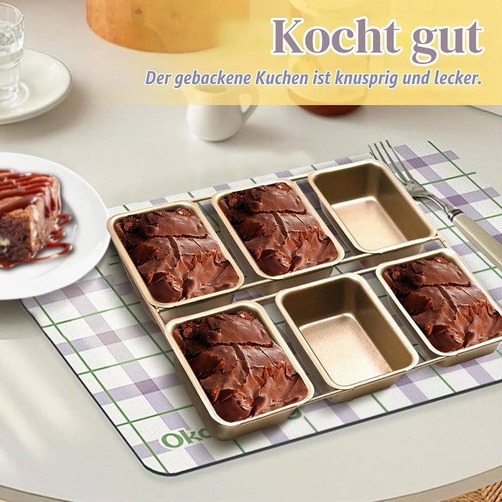 Mini-Kastenformen mit 6 Vertiefungen, antihaftbeschichtete quadratische Brotbackform, Brownie-Backbl