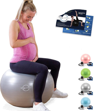 VITALWORXX Gymnastikball für Schwangere, extrem stabil, Sitzball Yogaball Pezziball mit Pumpe, mit Ü