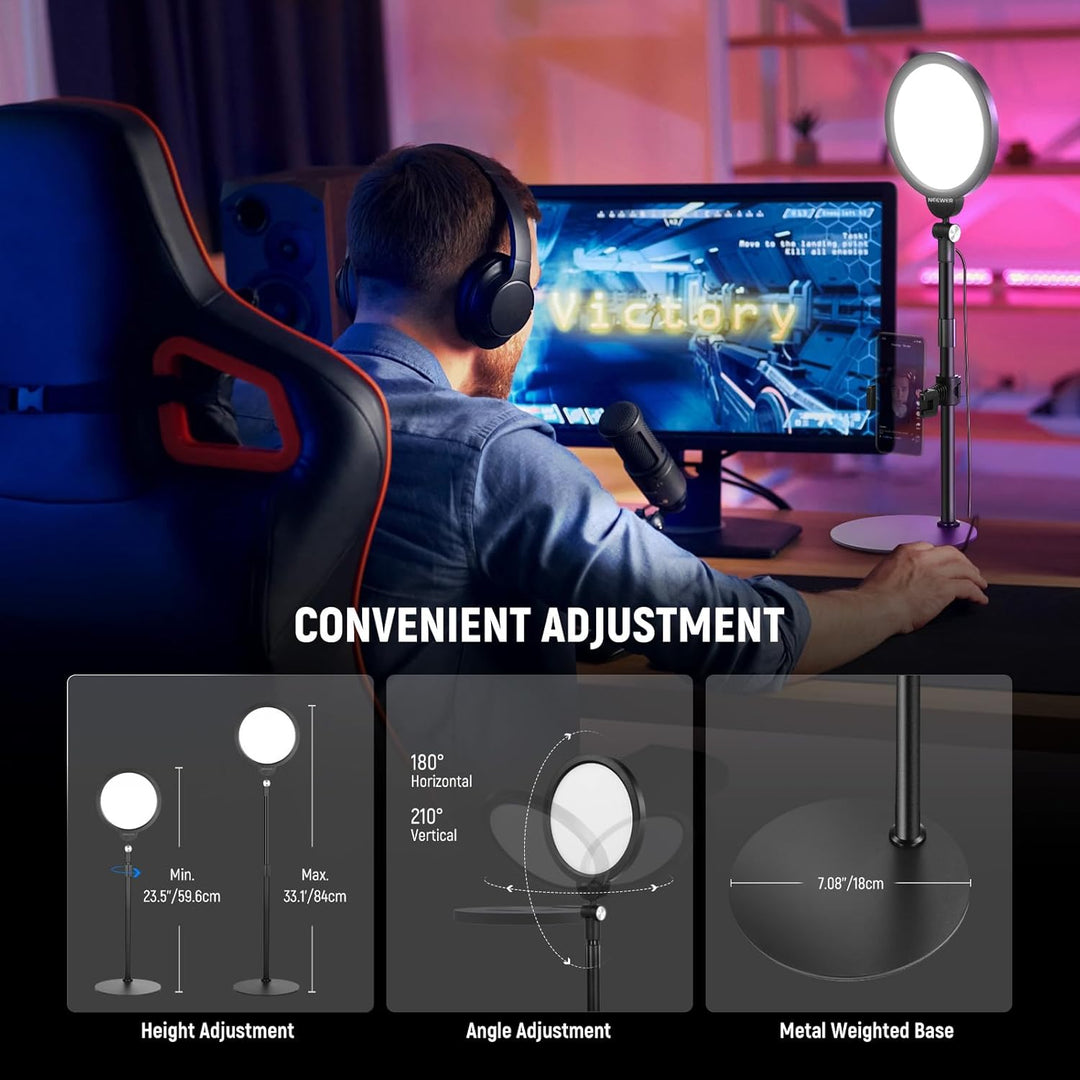 NEEWER Basics 2er 7" Tisch Ringlicht für Video Aufnehmen Dimmbare 10W Vollbild Video Key Light mit S