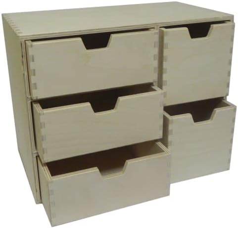 Wooden World Aufbewahrungsbox aus schlichtem Holz mit 5 Schubladen