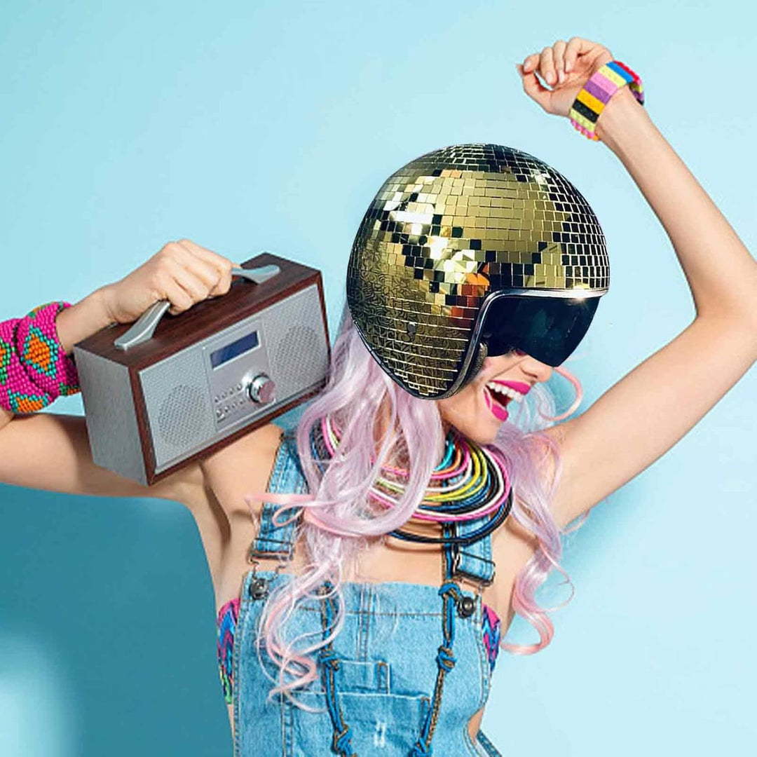 Discokugel-Hüte Disco-Helm, Klassische Disco-Kappe Mit Einziehbarem Sonnenschutz - DiscoKugel Spiege