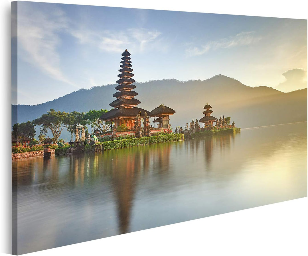 islandburner Bild auf Leinwand Pura Ulun Danu Tempel Panorama Bei Sonnenaufgang See Bratan Bali Indo