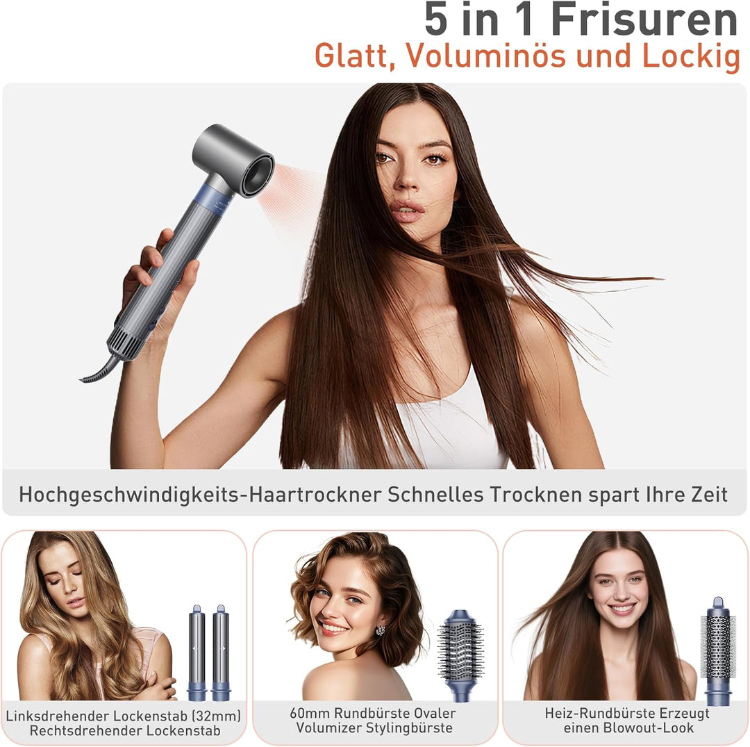 TANSHINE 5 in 1 Hairstyler Auto Air Styler Set,110,000 RPM High Speed Ionic Haartrockner Haarstyler