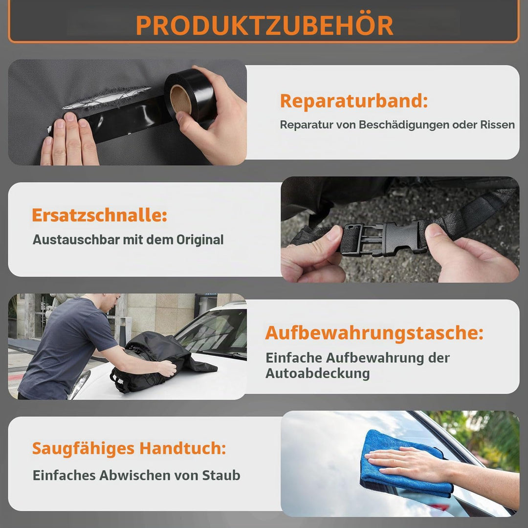 Kayme Robuste Autoabdeckung Wasserdicht, Outdoor Vollgarage Autoplane mit Klebeband und Handtuch – S