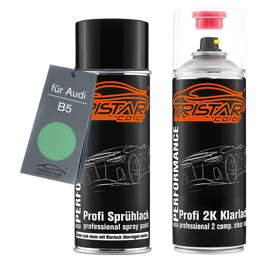 TRISTARcolor Autolack 2K Spraydosen Set für Audi B5 Paradiesgrün Metallic Basislack 2 Komponenten Kl