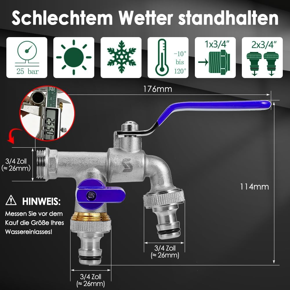 SPGOOD Garten Wasserhahn,Doppel Auslaufhahn 3/4 Zoll,aus Messing Rost-und Frostsicher,mit 2X 3/4 Zol
