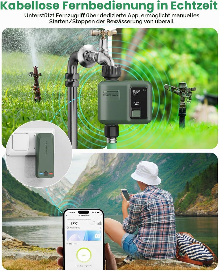 Smart Bewässerungscomputer WLAN mit 1 Zonen Ausgängen, 5 Programme Bewässerungssystem mit Regenverzö