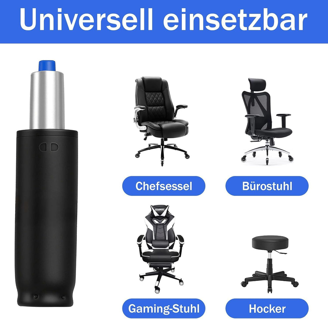 Bemacom Gasdruckfeder für Bürostuhl bis 200kg Belastbarkeit, Länge 430mm Schwarz Ersatz Gasdruckfede