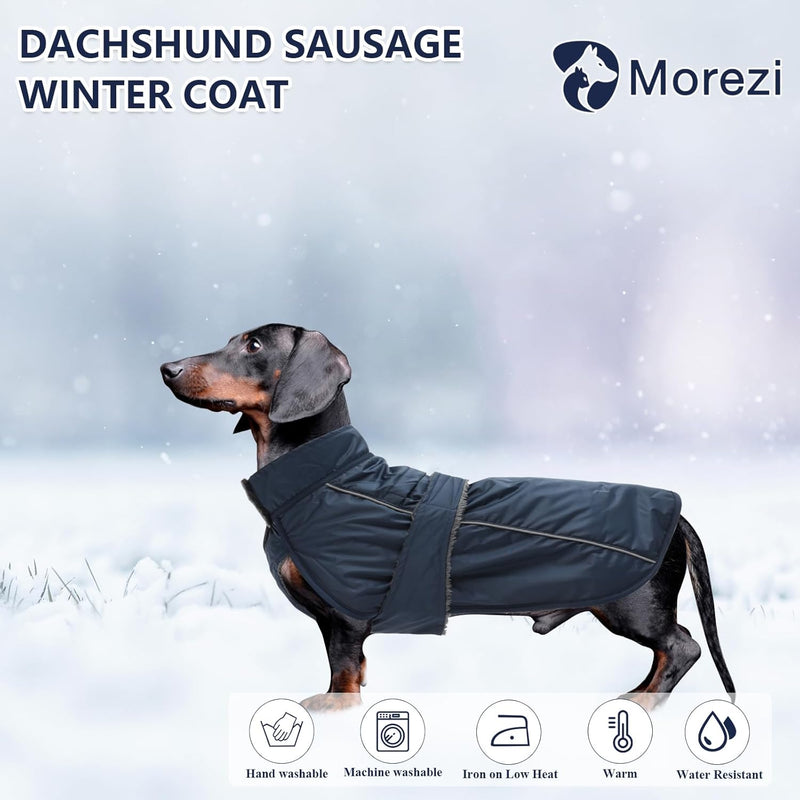 MOREZI Dachshund Regenmantel, wasserdichte Aussenschicht, Fleecefutter, reflektierende Besätze, Vers