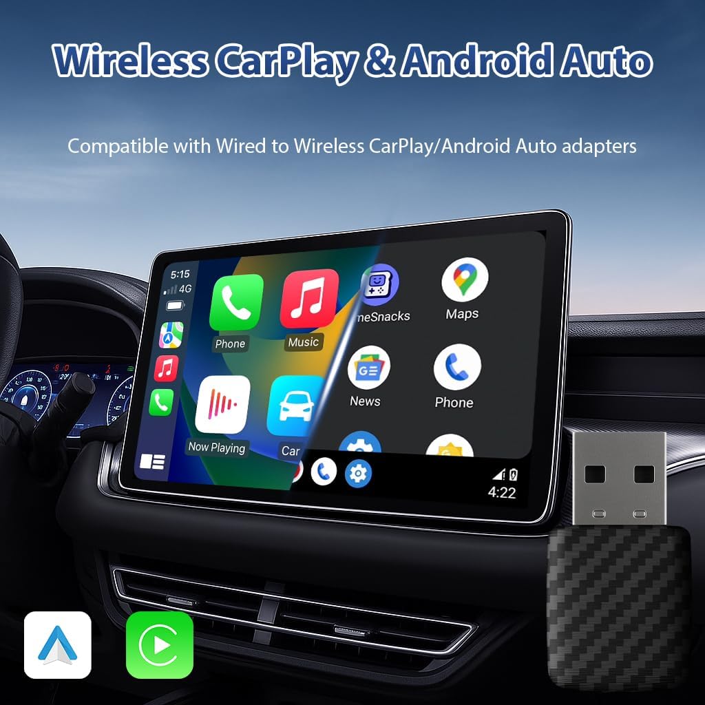 Wireless CarPlay & Android Auto Adapter, Bluetooth 5.0 Mini Adapter für Fahrzeuge, Kabelloses Plug &