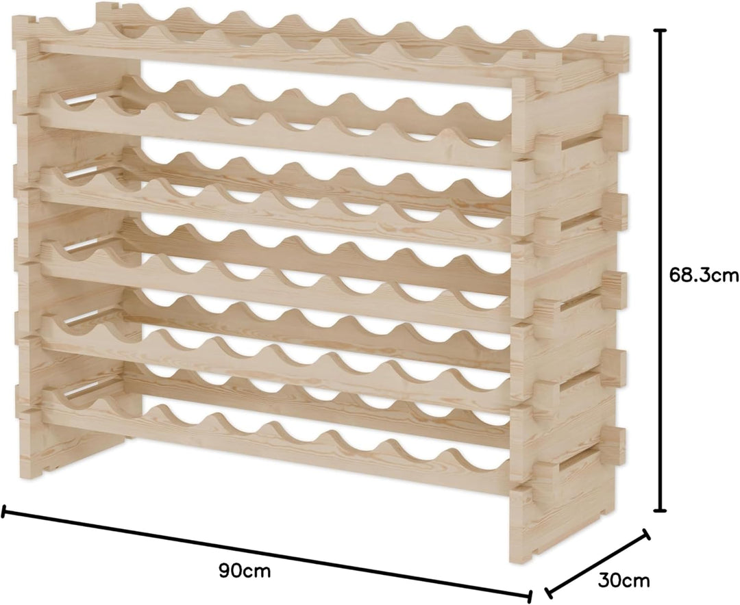 Lenmar RW-STK Weinregal aus Holz, 48-60 Flaschen Kapazität, 6 Ebenen, Farbe Beige, ideal für den Kel