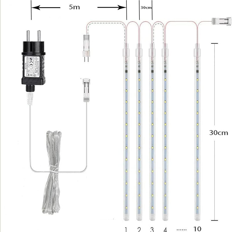 Kwaiffeo Weihnachtsdeko,10 Röhren LED Meteorschauer Lichterkette Aussen, Wasserdichte Fallende Regen