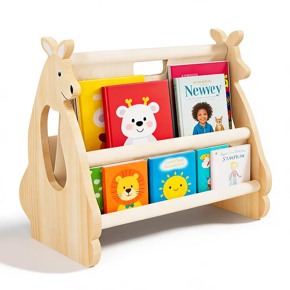 Kinder Bücherregal aus Holz, Bücherregal Kinder, Buch-Organizer für Kinderzimmer, Montessori Stil, T