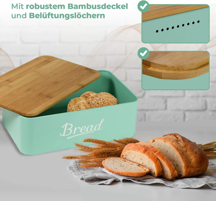 DRULINE Brotkasten mit Bambusdeckel - Brotaufbewahrung - Brotbox mit Schneidebrett - Brotkasten Türk