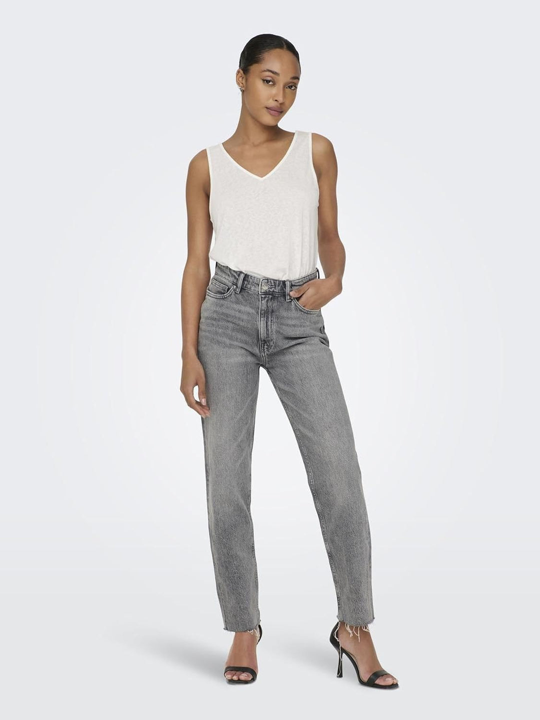 ONLY Female Straight-Fit Jeans ONLEMILY Hohe Taille Gerade geschnitten Jeans 25W / 32L Grey Denim, 2