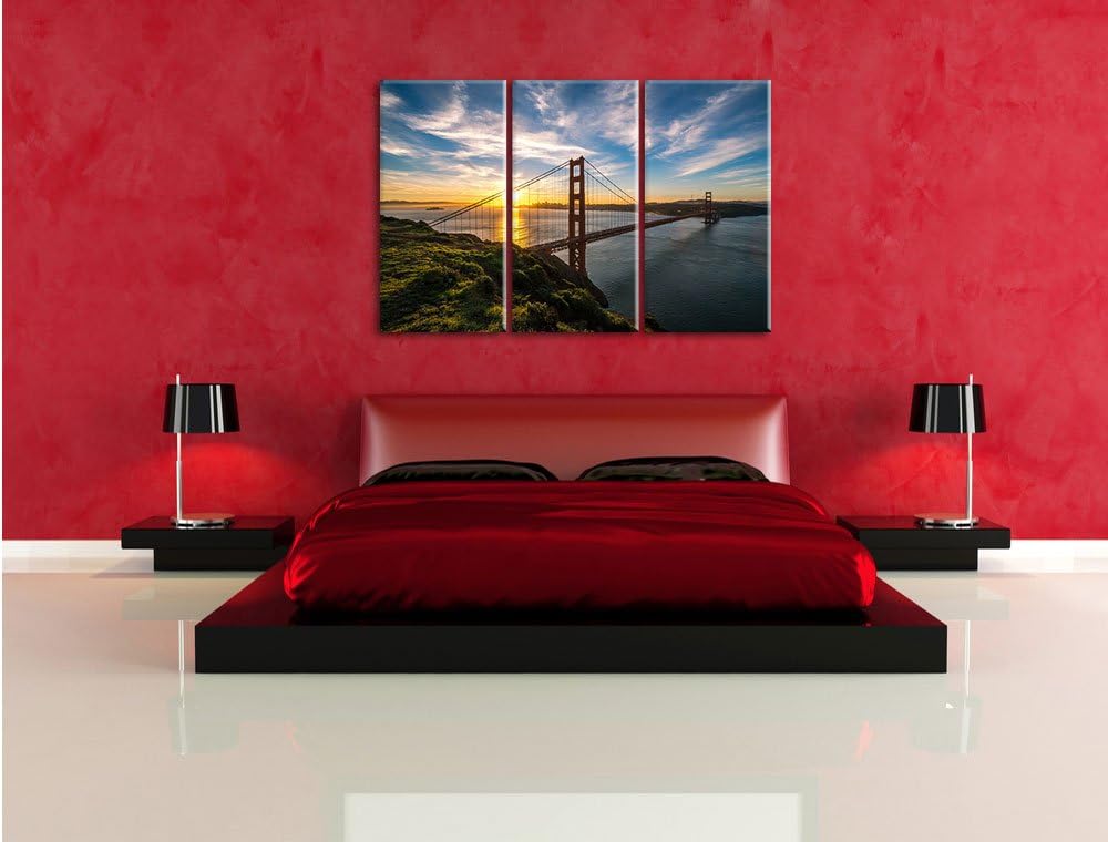 Pixxprint Golden Gate Bridge als Leinwandbild 3 teilig/Grösse: 3 Teilig (120x80) / Wandbild/Kunstdru