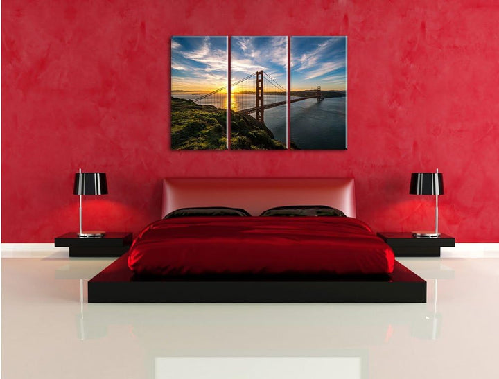 Pixxprint Golden Gate Bridge als Leinwandbild 3 teilig/Grösse: 3 Teilig (120x80) / Wandbild/Kunstdru
