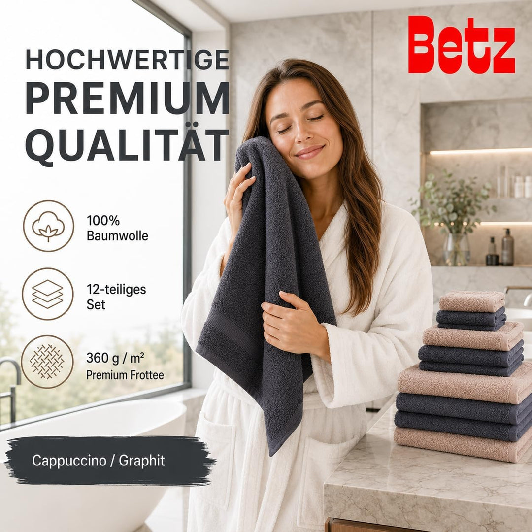 Betz 12 TLG. Handtuch Set Berlin 100% Baumwolle 2 Liegetücher 4 Handtücher 2 Gästetücher 2 Seiflappe