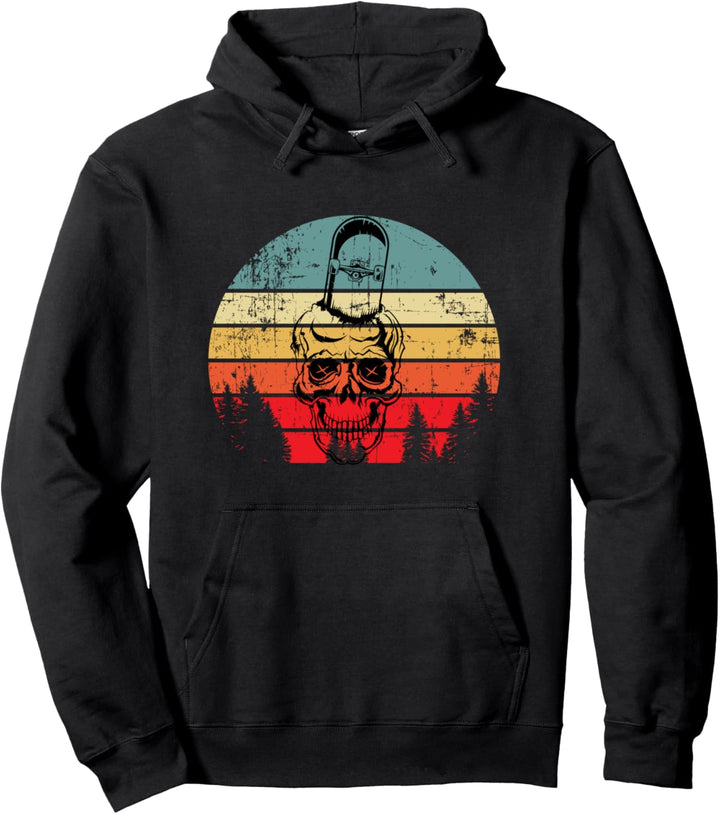 Retro Sonnenuntergang Vintage Schädel Zombie Skateboard Pullover Hoodie