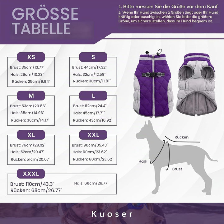 Kuoser Hundejacke Wintermantel für Mittelgrosse Hunde - Wasserdichte Winterweste Mit Geschirr - Warm