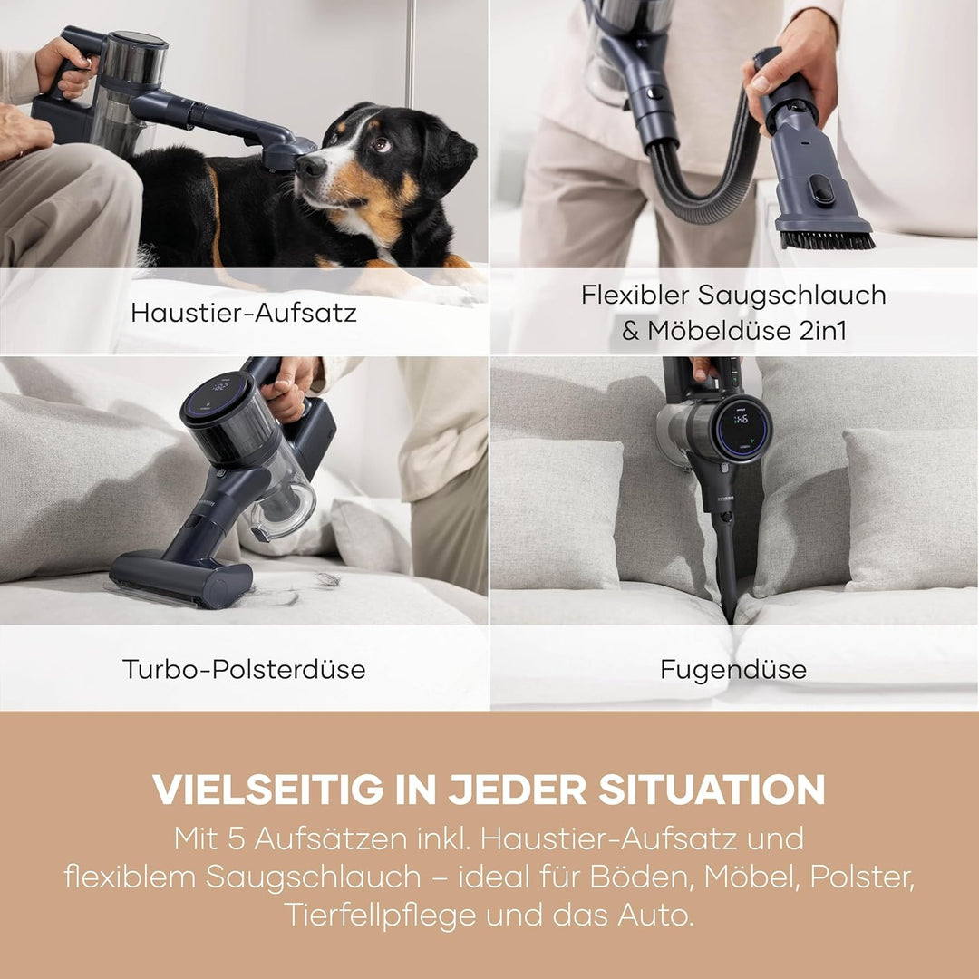 Severin Akku-Handstaubsauger kabellos, 5 Aufsätze, für Tierhaare/Auto/Hartböden, 30.000Pa/400W/60Min