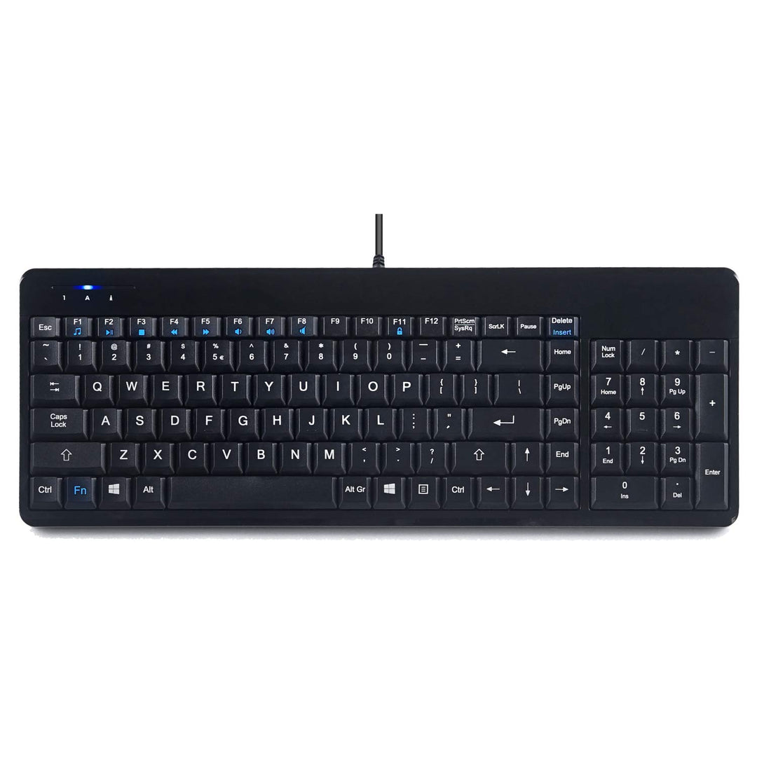 Perixx PERIBOARD-220H US-Tastatur, kabelgebunden, kompakte USB-Tastatur mit 2 Hubs, integriertes Zif