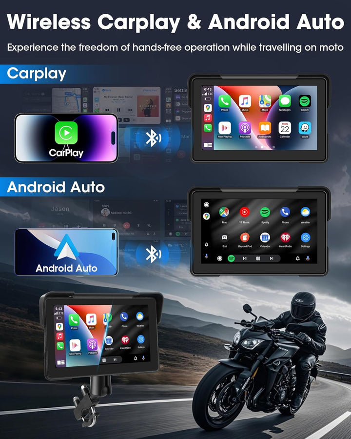 7 Zoll Motorrad Carplay Android Auto Motorrad Display für Motorräder, Navigationsgeräte mit Siri, G-