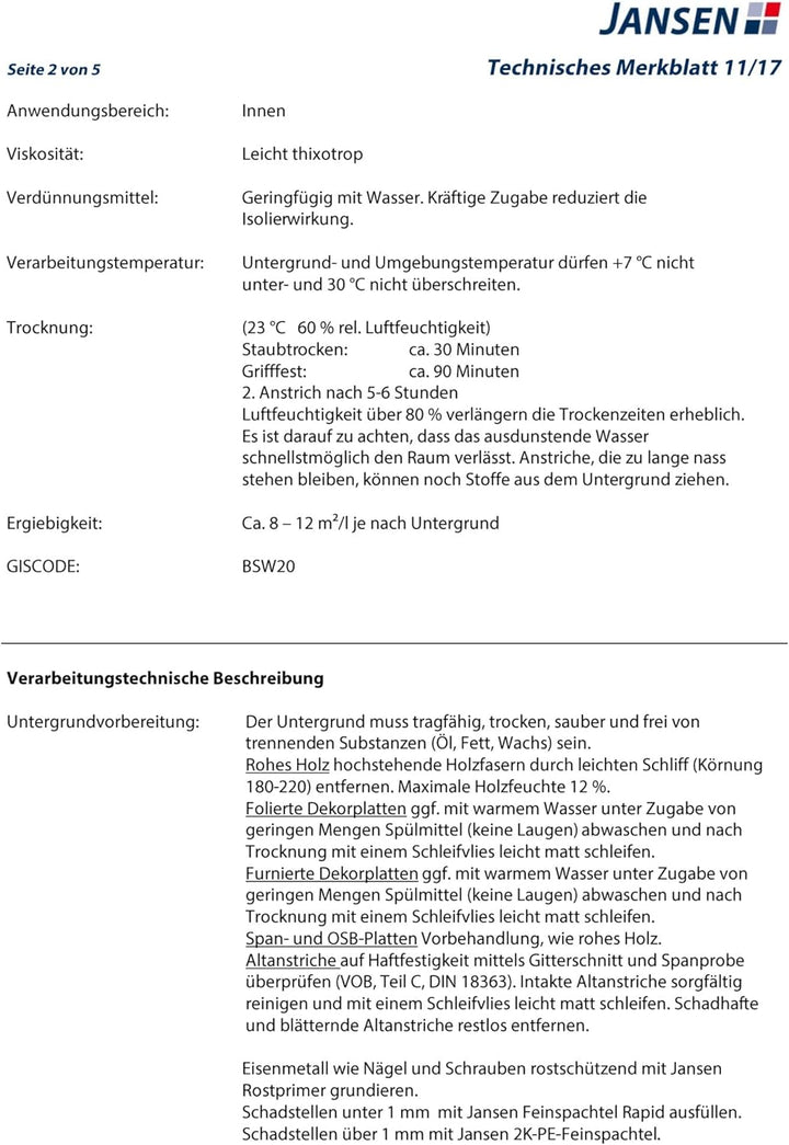 Jansen ISO-HDF Holzdeckenfarbe weiss 2,5l seidenglänzend Grund und Deckanstrich
