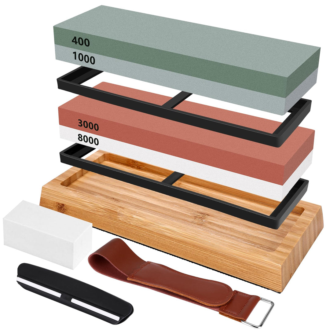 Schleifstein Set für Messer,Professional Schleifstein Set,400/1000 3000/8000 Doppelseitiger Abziehst