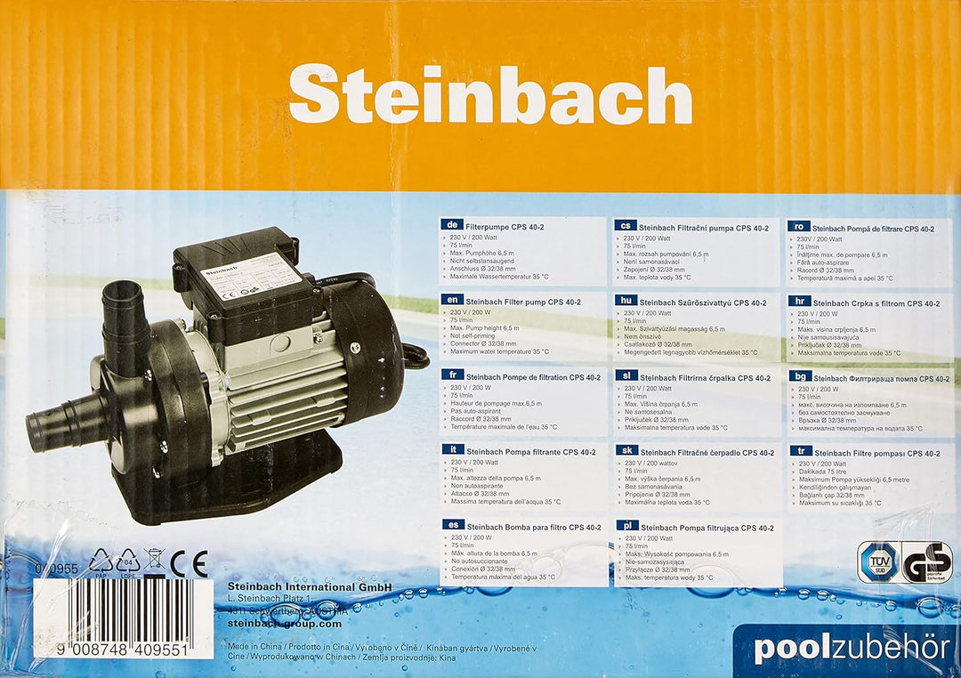 Steinbach Filterpumpe CPS 40-2 – 040955 – Hochwertige Filterpumpe aus Kunststoff für Pools mit bis z