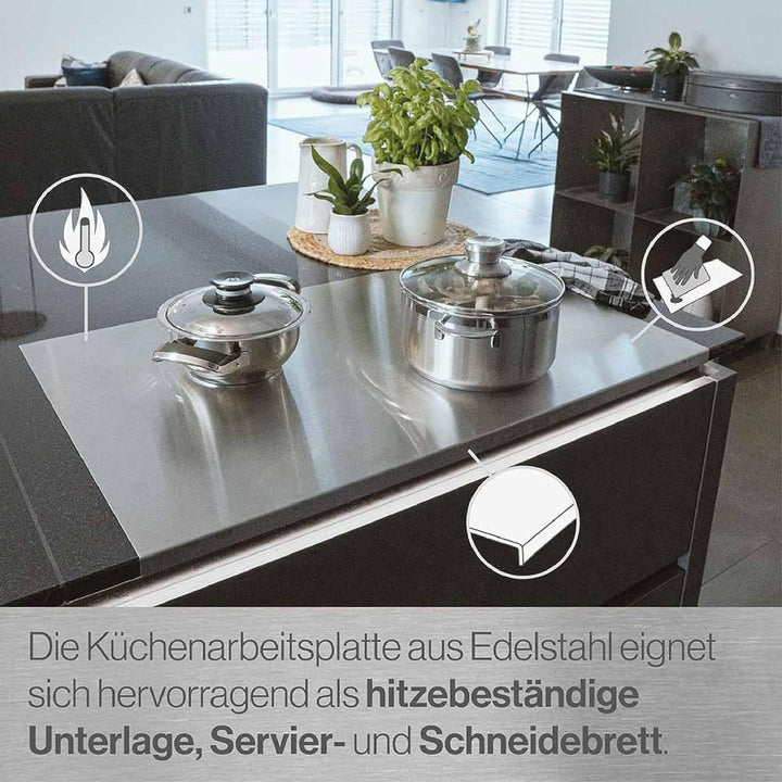Arbeitsplatte Knetbrett Edelstahl [80x50 cm] - Für Kneten, Schneiden & Backen - Küchenplatte mit Ans